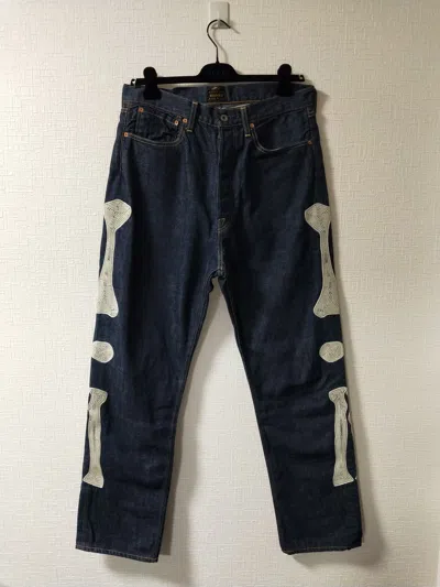 Pre-owned Kapital X Kapital Kountry 12.5oz Okagilly Skeleton Bone Denim Jeans In Navy