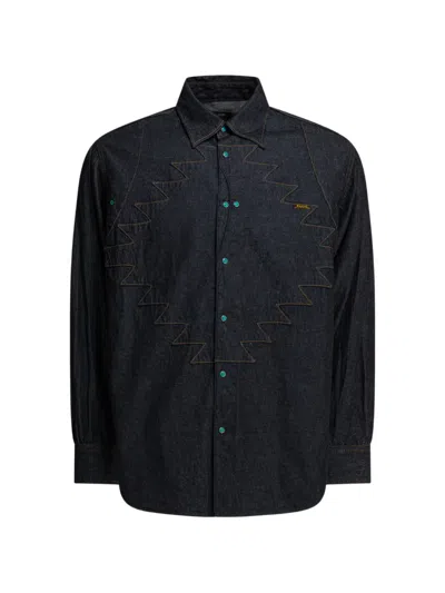 Kapital Zigzag Embroidery Shirt In Blue