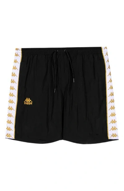 Kappa 222 Banda Nardo Nylon Drawstring Shorts In Black-yellow Gold Rich-white
