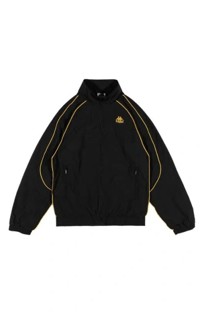 Kappa 222 Banda Nuncio Oversize Woven Nylon Track Jacket In Black-yellow Gold Rich-white
