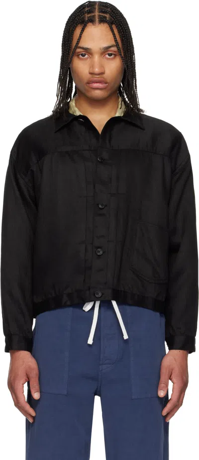 Kaptain Sunshine Cotton And Linen-blend Twill Half-placket Jacket In Black