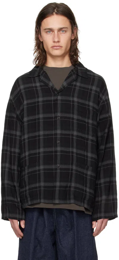 Kaptain Sunshine Black Open Collar Shirt In Black Plaid