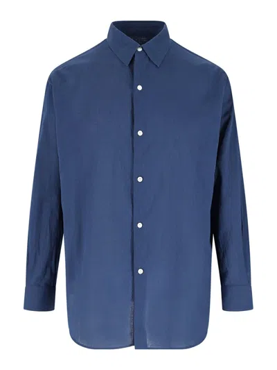 Kaptain Sunshine Blue Minimalist Traditional Collar Cotton Shirt