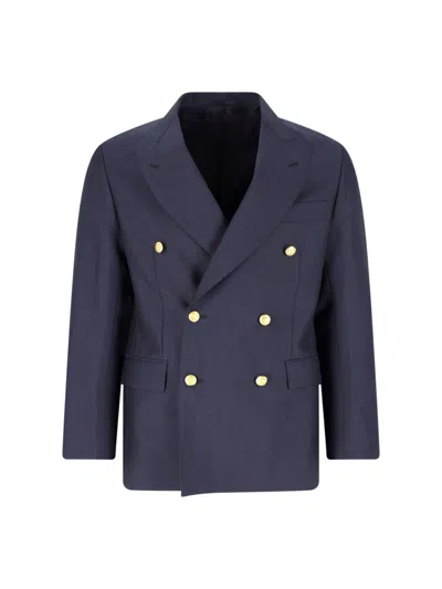 Kaptain Sunshine Double-breasted Blazer In Wool Blend In Blue