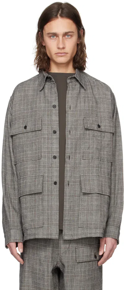 Kaptain Sunshine Grey Safari Jacket In Brown Plaid