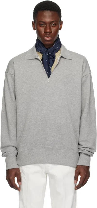 Kaptain Sunshine Gray Suvin Sweat Halfzip Pullover Polo In Feather Grey
