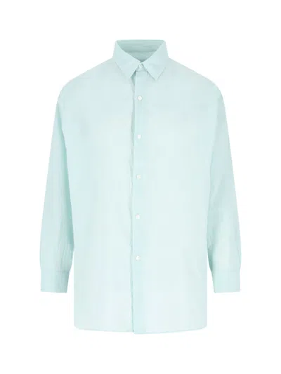 Kaptain Sunshine Green Long-sleeved Classic Collar Cotton Shirt In Blue