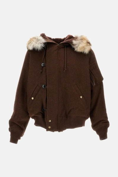 Kaptain Sunshine Brown Zip-up Coat With Fur Collar