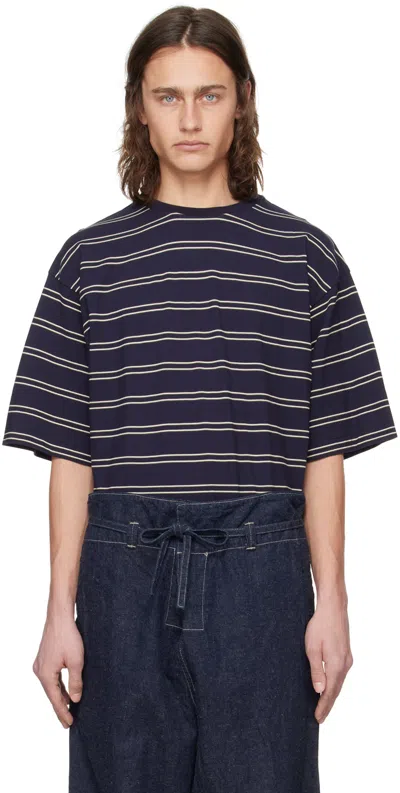 Kaptain Sunshine Navy Striped T-shirt In Navy Border