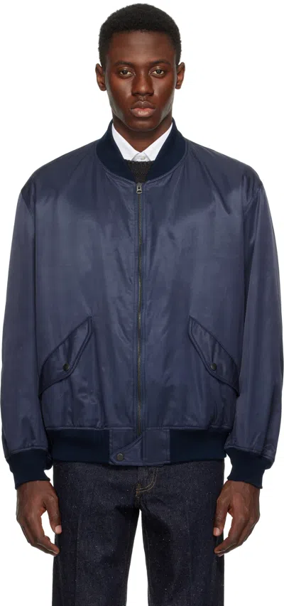 Kaptain Sunshine Navy Usa Cotton Satin Flight Bomber Jacket