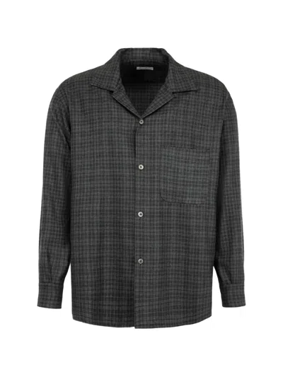 Kaptain Sunshine Plaid Open-collar Shirt In Gray