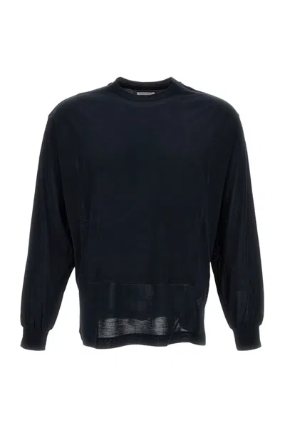 Kaptain Sunshine Silk Long Sleeve Crewneck T-shirt With Boxy Fit In Black
