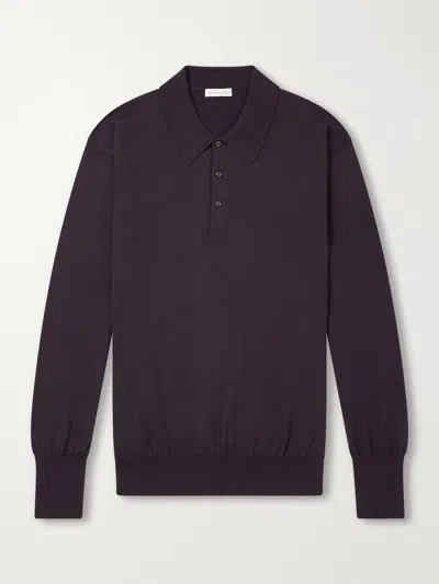 Kaptain Sunshine Wool And Cotton-blend Polo Shirt In Purple