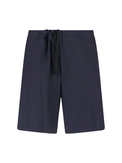Kaptain Sunshine Navy Blue Pinstripe Mid-rise Wool Shorts
