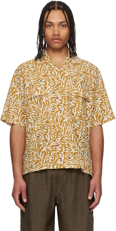 Kaptain Sunshine Yellow Open Collared S/s Shirt In Yellow Animal