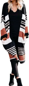 Kara And Kate Striped Long Sweater Cardigan In Brown Stripe In Multi