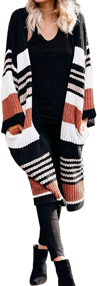 Kara And Kate Striped Long Sweater Cardigan In Brown Stripe In Multi