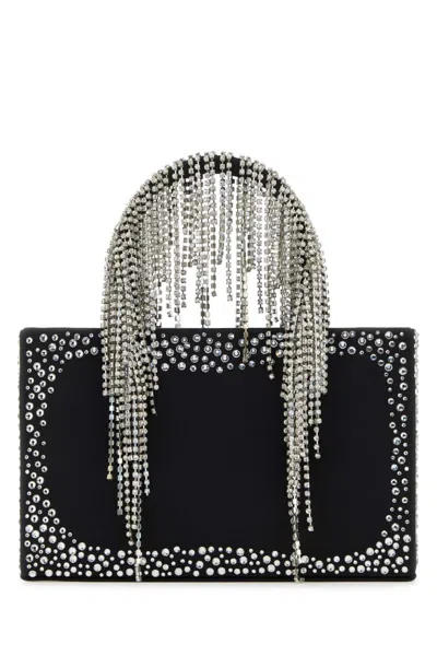 KARA BLACK CRYSTAL-FRINGE SATCHEL