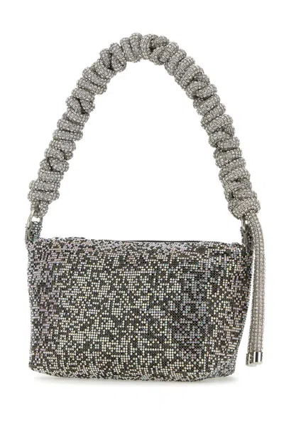 Kara Structured Rhinestone Shoulder Bag With Woven Jewel Handle In Black
