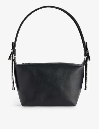 Kara Bow Crystal-embellished Leather Top-handle Bag In Black