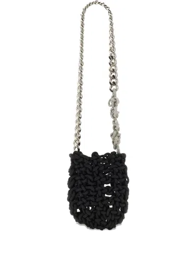 Kara Chain-strap Knitted Shoulder Bag In Black