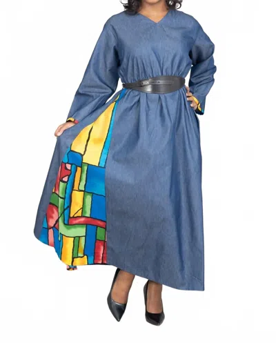 Kara Chic African Print Denim Dress In Blue