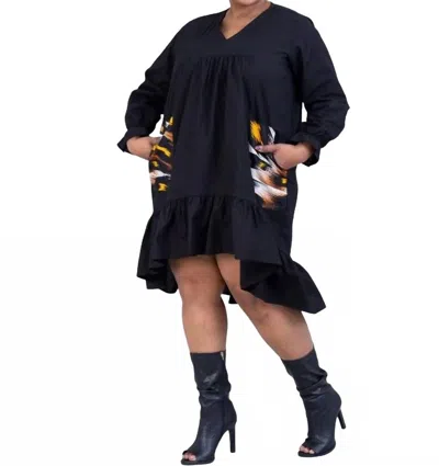 Kara Chic African Print High-low Dress In Black In Blue