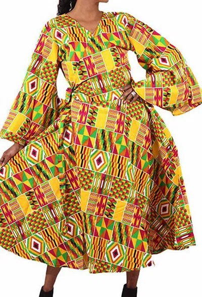 Kara Chic African Print Wrap Dress In Multi Yellow