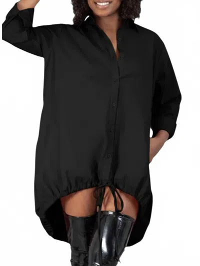 Kara Chic Cozy Luxe Drawstring Tie Tunic Top In Black