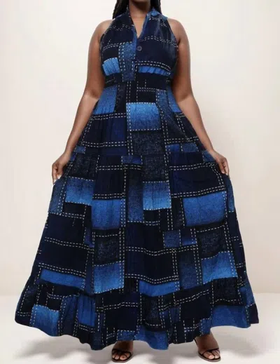 Kara Chic Denim Smocked Maxi Dress In Blue