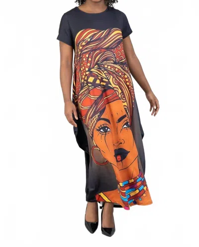 Kara Chic Face Maxi Length Elegance Dress In Black Multi In Gray