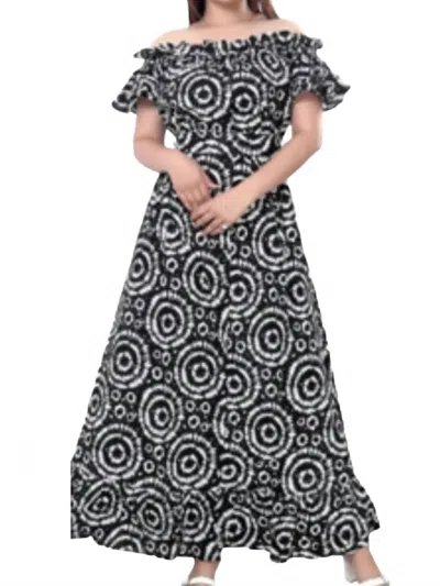 Kara Chic Luna Off-shoulder Print Dress In Black In Blue