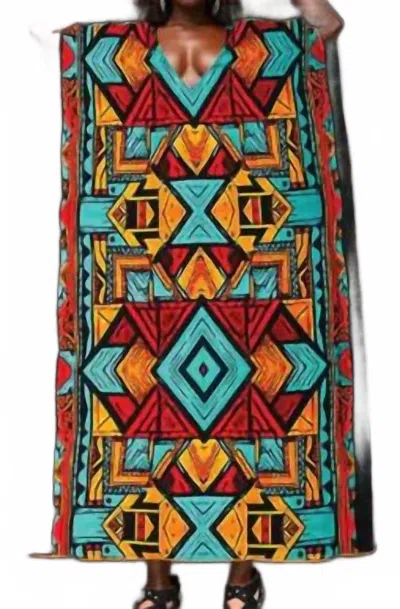 Kara Chic Maxi Kaftan Dress In Burgandy Multi