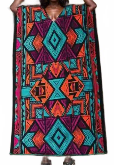 Kara Chic Maxi Kaftan Dress In Multi Purple