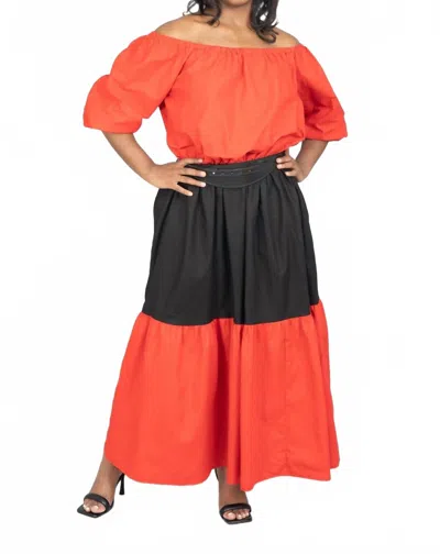 Kara Chic Mumba African Print Off-shoulder Maxi Dress In Red/black In Multi