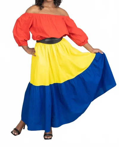 Kara Chic Mumba African Print Off-shoulder Maxi Dress In Red/yellow/royal In Multi