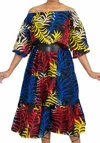 Kara Chic Pattern Off-shoulder Dress In Blue Multi In Multi