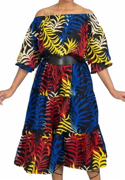 Kara Chic Pattern Off-shoulder Dress In Blue Multi