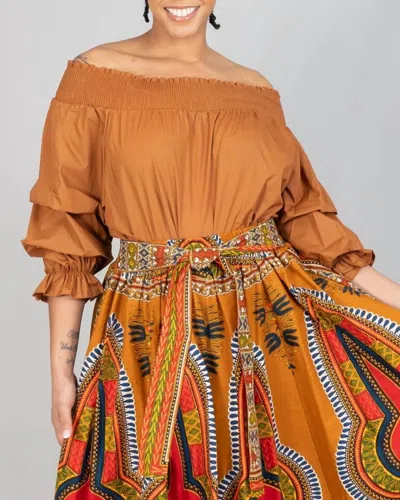 Kara Chic Radiant Off Shoulder Top In Chocolate In Orange