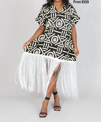 Kara Chic Vivid Tribe Fringe Trim Top In Black/off White In Multi