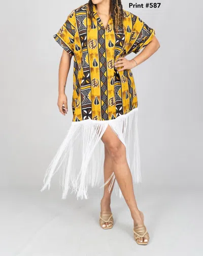 Kara Chic Vivid Tribe Fringe Trim Top In Yellow/brown