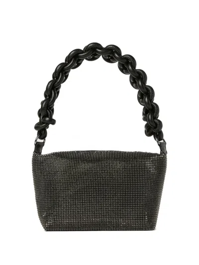 Kara Black Crystal Mesh Cobra Bag In Hematite