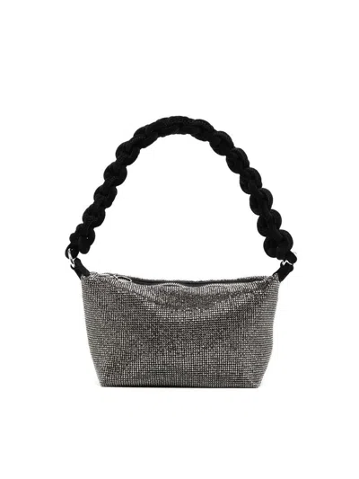 Kara Crystal Mesh Cobra Pouch Bags In Grey