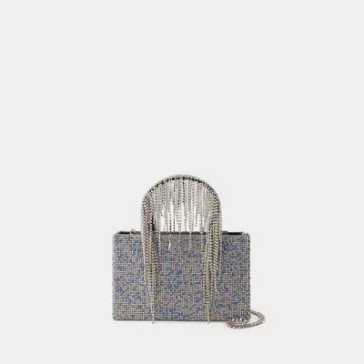 Kara Crystal Mesh Midi Handbag - Leather - Blue Pixel