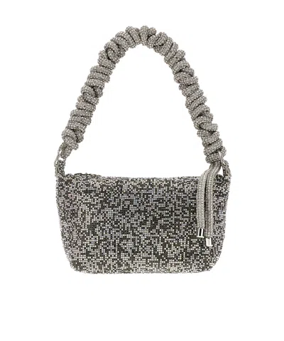 Kara Structured Rhinestone Shoulder Bag With Woven Jewel Handle In Black