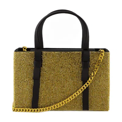 Kara Gold Mesh With Black Leather Tote Bag