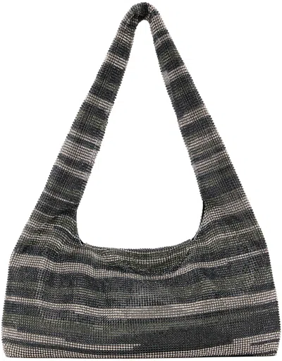 Kara Gray Crystal Mesh Armpit Bag In Black Streaking