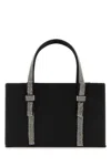 Kara Structured Leather Tote With Embellished Jewel Handles In Black