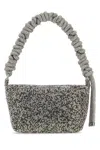 Kara Structured Rhinestone Shoulder Bag With Woven Jewel Handle In Gray