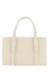 Kara Canvas Tote With Double Handles And Metal Chain Detail In White